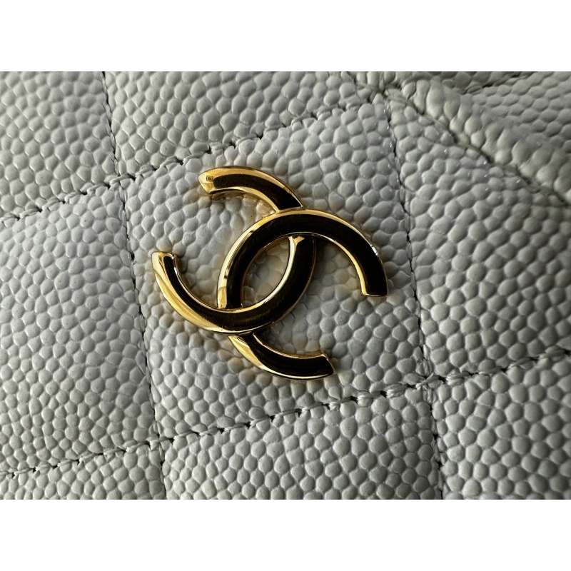 White Chanel Quilted Caviar Coco Casino Wallet on Chain