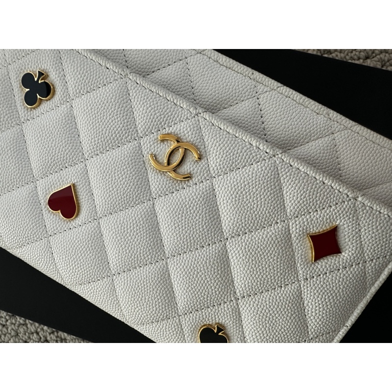 White Chanel Quilted Caviar Coco Casino Wallet on Chain
