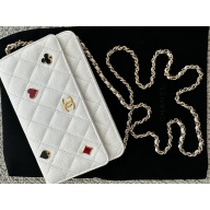 White Chanel Quilted Caviar Coco Casino Wallet on Chain