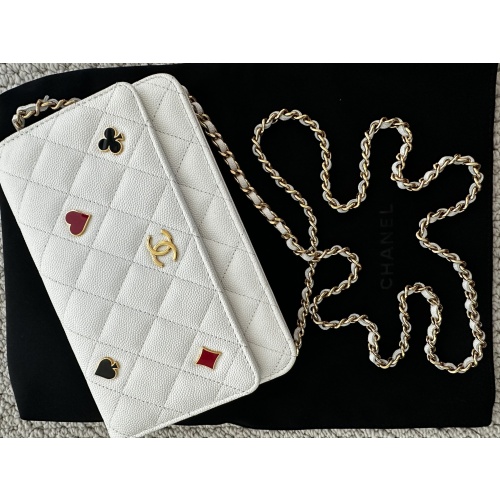 White Chanel Quilted Caviar Coco Casino Wallet on Chain