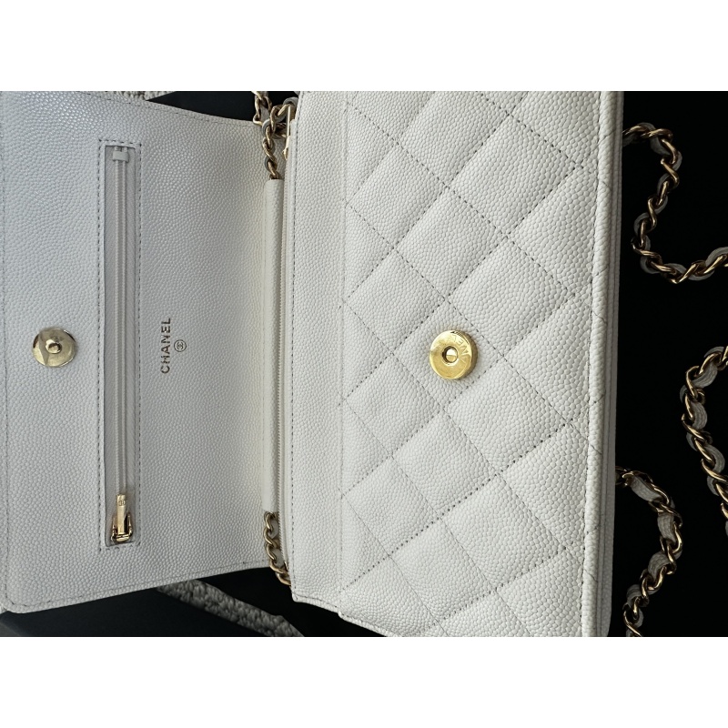 White Chanel Quilted Caviar Coco Casino Wallet on Chain