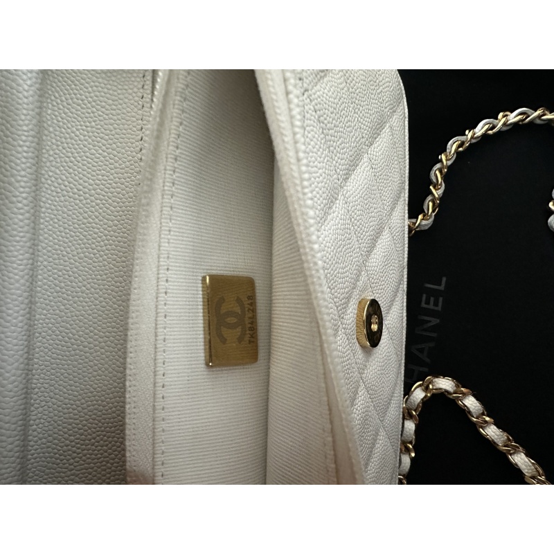 White Chanel Quilted Caviar Coco Casino Wallet on Chain