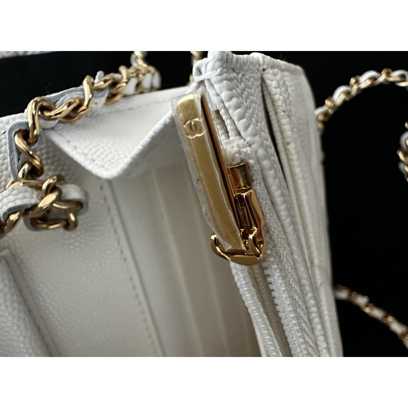 White Chanel Quilted Caviar Coco Casino Wallet on Chain