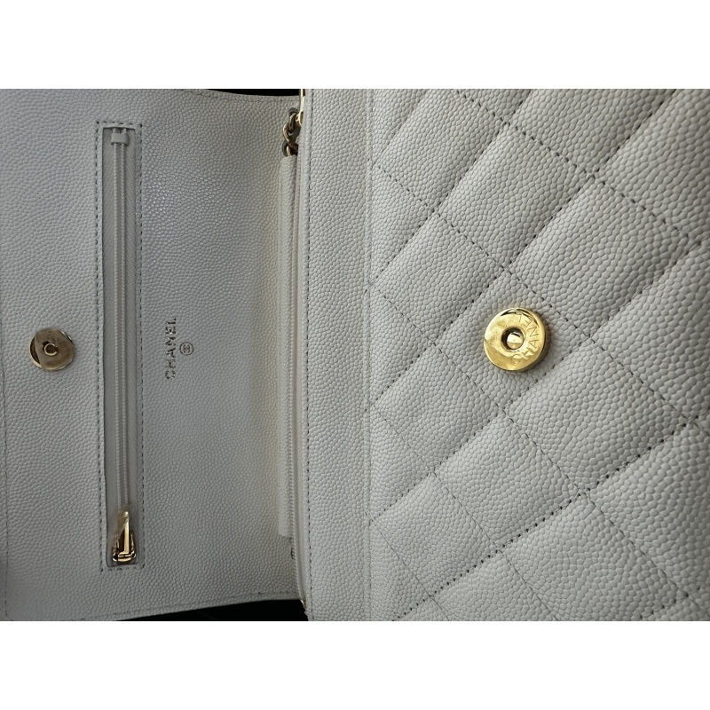 White Chanel Quilted Caviar Coco Casino Wallet on Chain