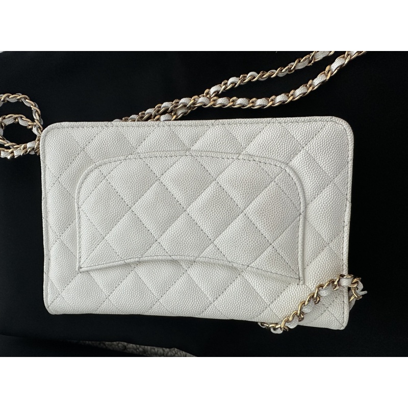 White Chanel Quilted Caviar Coco Casino Wallet on Chain